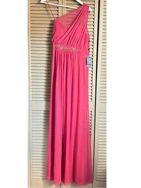 Adrianna papell one shoulder pink tulle gown